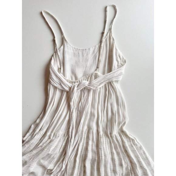 L*SPACE Santorini Cream Viscose Cotton Tie Back Tiered Midi Dress, Size M - Picture 9 of 13